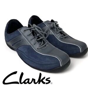 Clark’s Blue Gray suede leather lace up comfort sneakers size 8.5 women’s